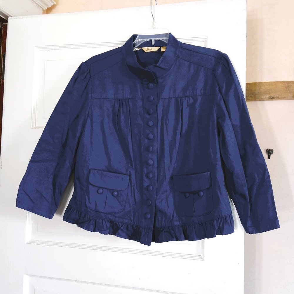 Motto 3/4 Sleeve Blue Cropped Jacket with Ruffle Trim Size M